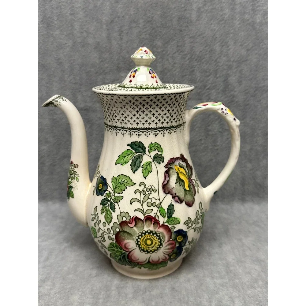 VTG Mason's‎ China Ironstone Coffee Pot Paynsley Green Floral England Full Hand